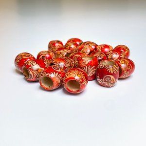 Macrame Wood Beads Red Pattern